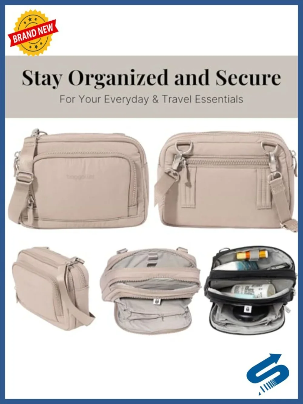 Baggallini Triple Zip RFID Crossbody Wallet Convertible Belt Bag